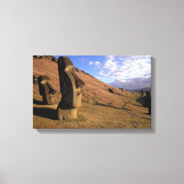 Chile, Easter Island. Hillside with Moai Canvas Print (Front)