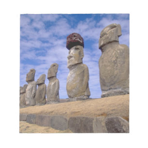 Chile, Easter Island. The 15 Moais at Ahu Notepad