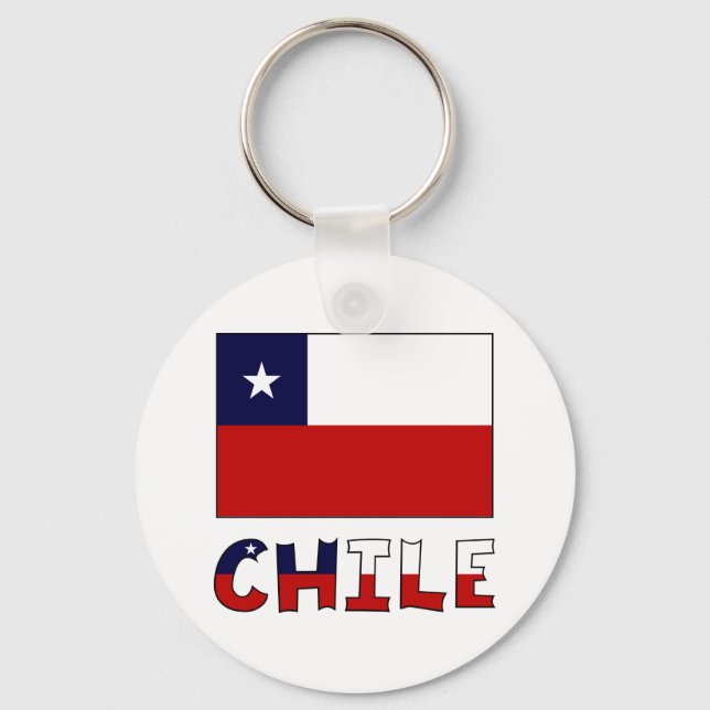 Chile Flag and Name in Colour Key Ring (Front)