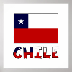 Chile Flag and Name in Colour Poster