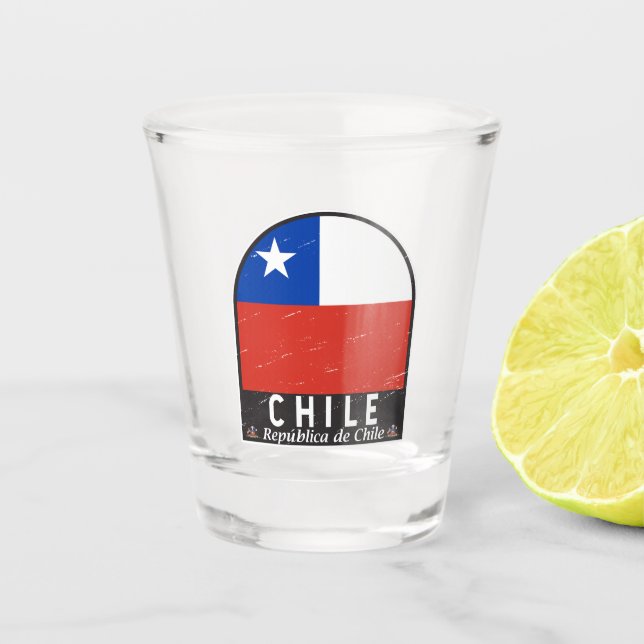 Chile Flag Emblem Distressed Vintage Shot Glass (Front)