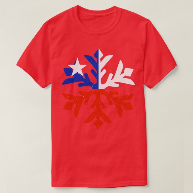 Chile Flag Winter Snowflake Design T-Shirt (Design Front)
