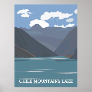 Chile Mountains Lake Landscape Vintage Travel Poster