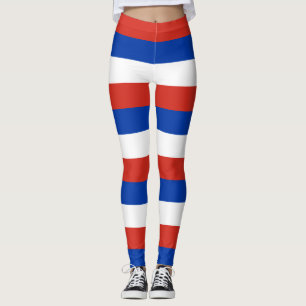 Chile National Flag Colours Horizontal Striped Leggings