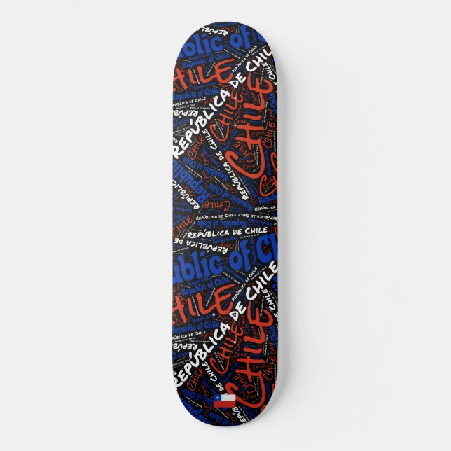 Chile National Pride Wordcloud Skateboard (Front)