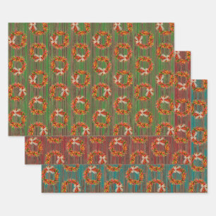 Chile Pepper Wreaths on Rustic Wood Pattern Wrapping Paper Sheet