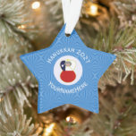 Chilean Angel Hanukkah Flag Personalised  Ornament<br><div class="desc">Angel dressed in the red, white, and blue flag of Chile on this star shaped ornament for your Hanukkah decor this holiday season. Designed for families with multiple religions, the Chilean angel flies in the centre of a circle of white squiggly squares. A background of blue squiggly squares completes the...</div>