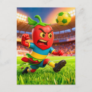 Chilean chilli pepper soccer player in stadium postcard
