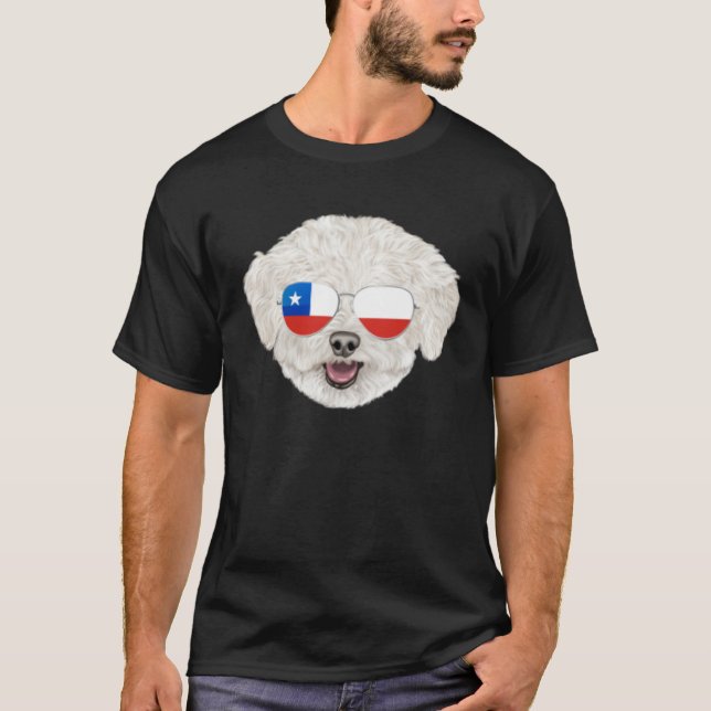 Chilean Flag Bichons Frise Dog Chile Pocket T-Shirt (Front)