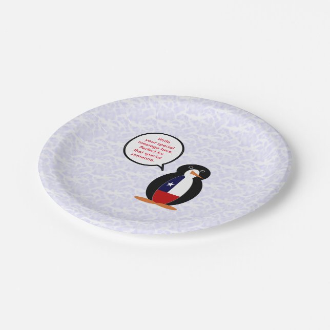 Chilean Flag Holiday Ms. Penguin Talking Paper Plate (Angled)