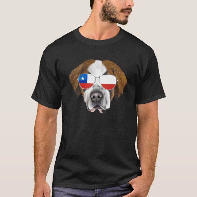 Chilean Flag St Bernard Dog Chile Pocket T-Shirt (Front)