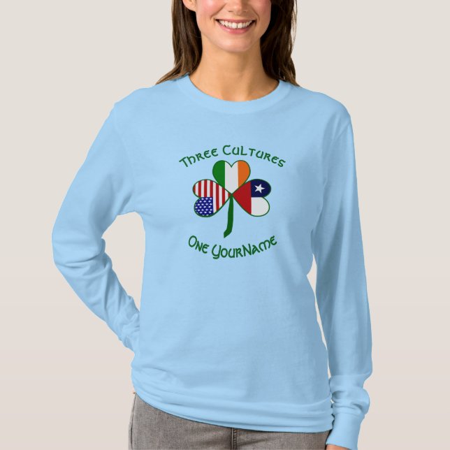 Chilean Irish USA Flags Shamrock Personalised  T-Shirt (Front)