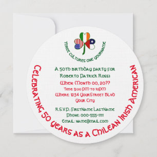 Chilean Irish USA Shamrock Birthday Invitation