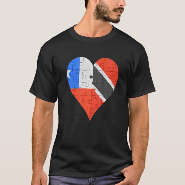 Chilean Trinidadian And Tobagoan Flag Heart T-Shirt (Front)