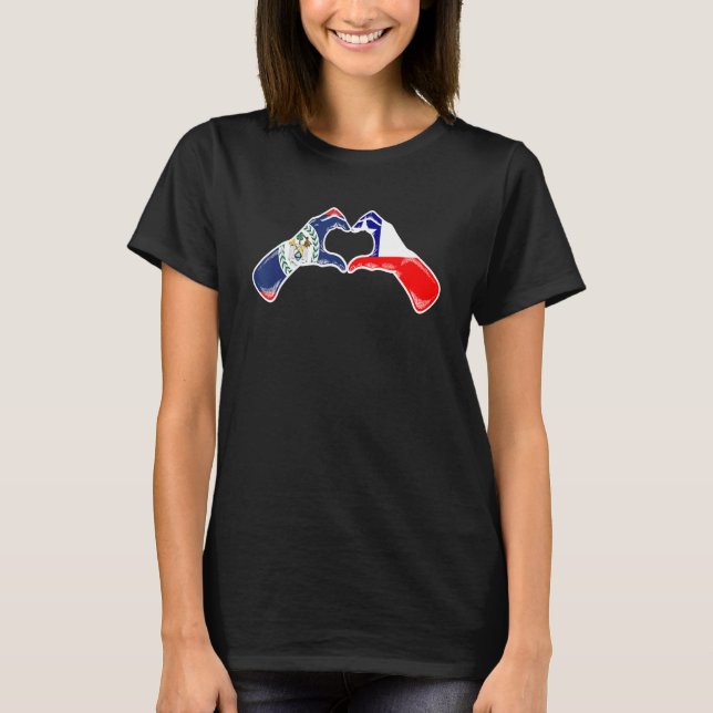Chili Belize Flag Chilean Belizean Heart T-Shirt (Front)