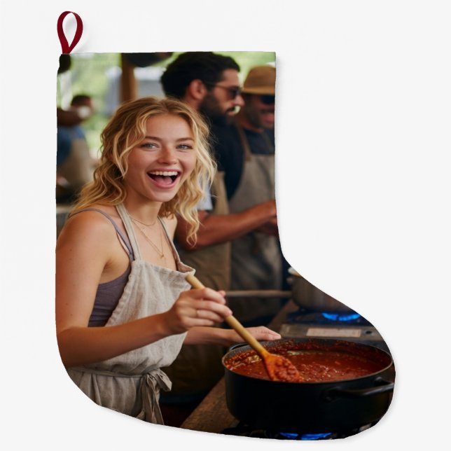 Chili Cook Off Photo Customize Large Christmas Stocking (Front)