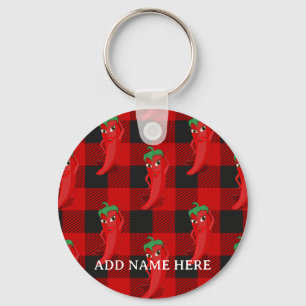 Chili Pepper Buffalo Plaid Pattern Black and Red  Key Ring
