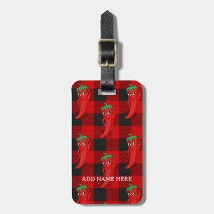 Chili Pepper Buffalo Plaid Pattern Black and Red Luggage Tag