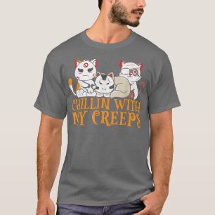 Chilin with My Creeps Scary Halloween Cat Costume T-Shirt