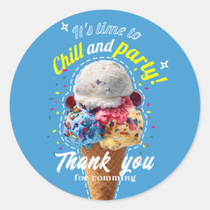 Chill and Party Ice Cream Birthday Classic Round Sticker