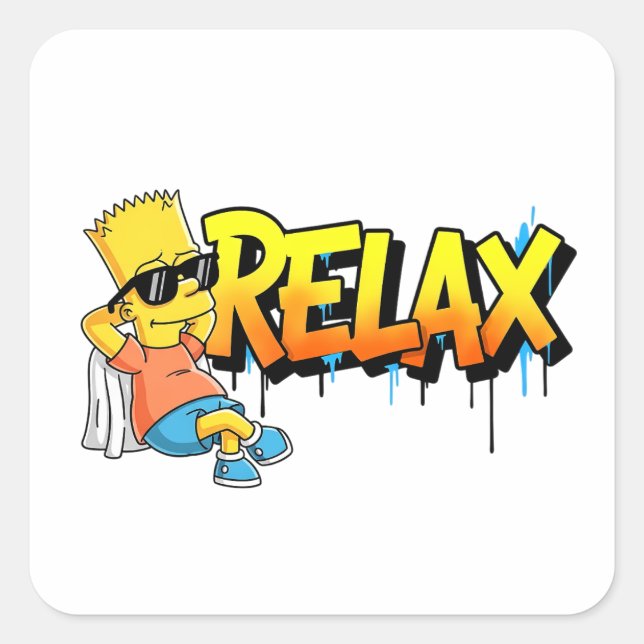 Chill Bart Relax Graffiti Urban Style Graphic Tee Square Sticker (Front)