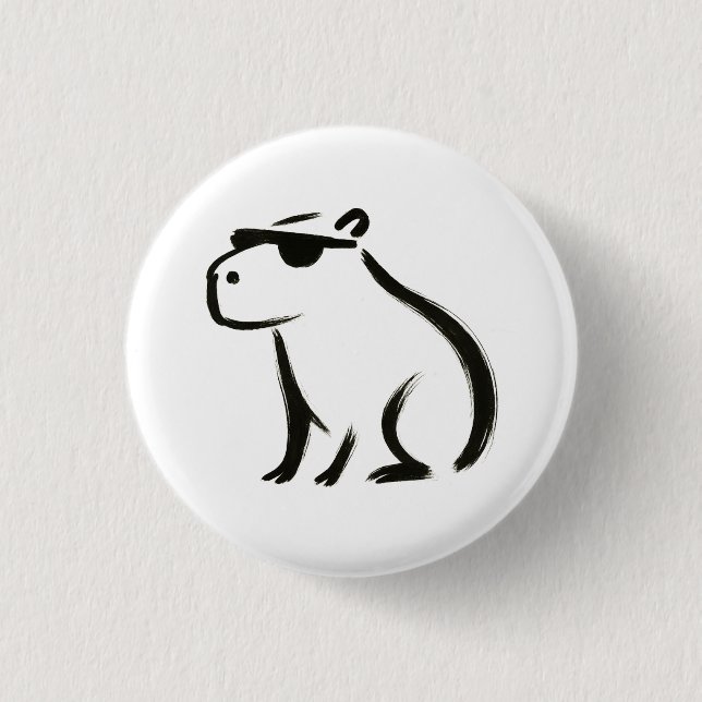 Chill Capybara – Ink Brush Design on 3 Cm Round Badge (Front)