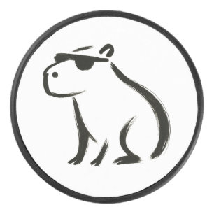 Chill Capybara – Ink Brush Design on Hockey Puck