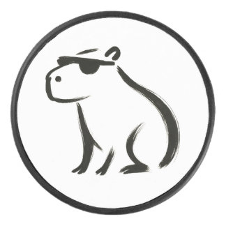 Chill Capybara – Ink Brush Design on Hockey Puck