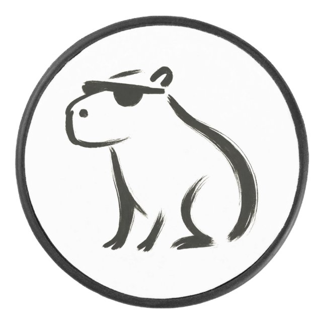 Chill Capybara – Ink Brush Design on Hockey Puck (Front)