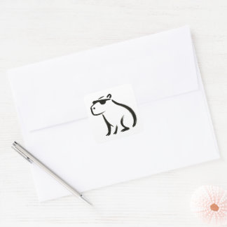 Chill Capybara – Ink Brush Design on Square Sticker