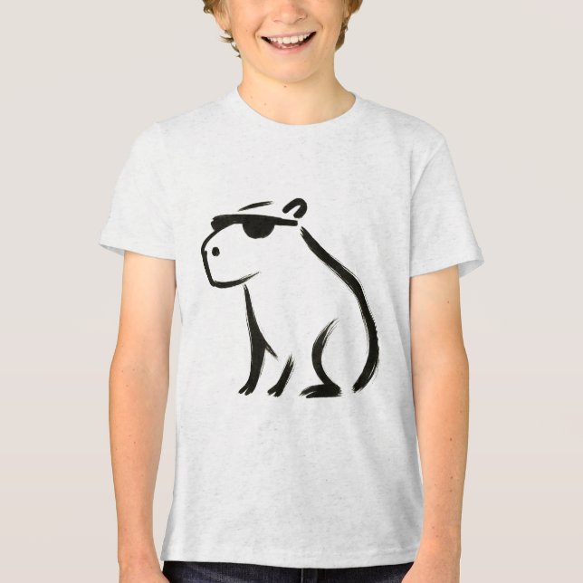 Chill Capybara – Ink Brush Design on Tri-Blend Shirt (Front)
