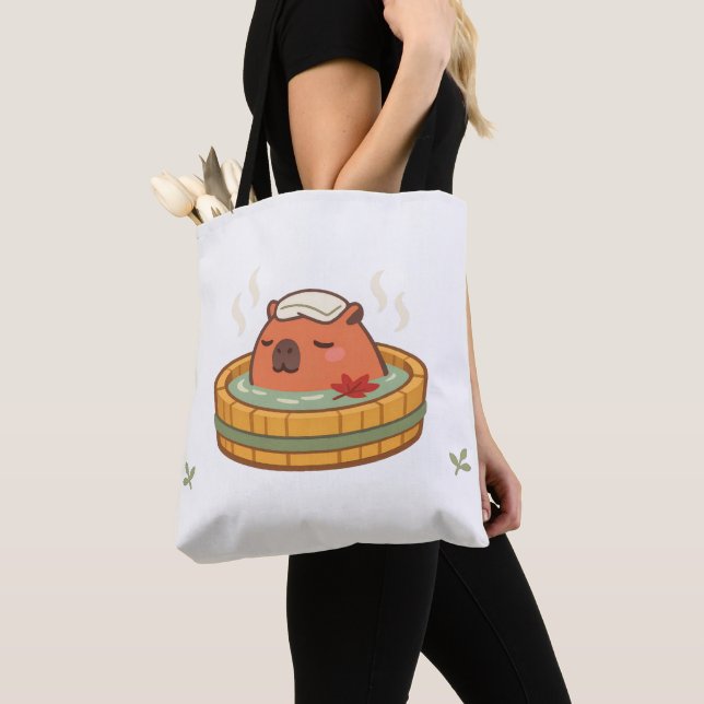 Chill Capybara Onsen Hot Spring Tote Bag (Close Up)