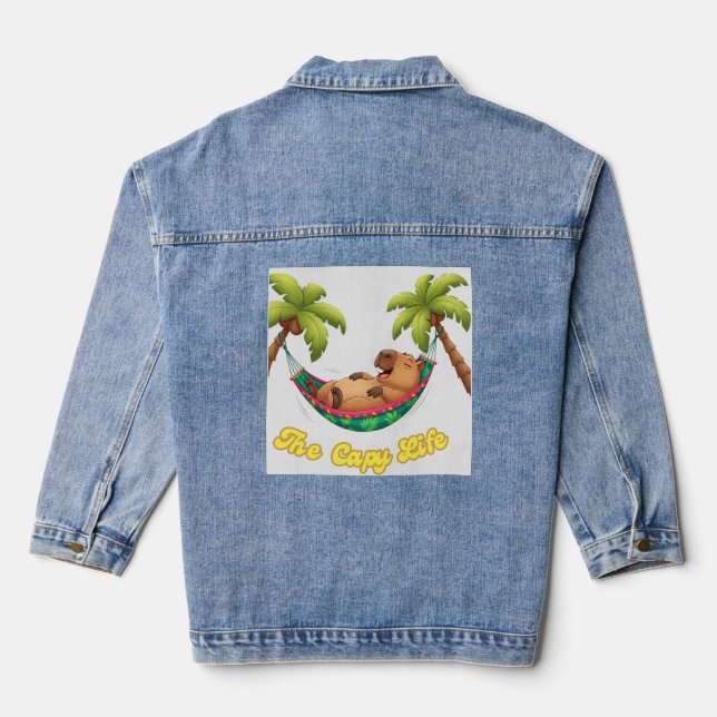 Chill Capybara Women's Denim Jacket | Summer gift (Back)