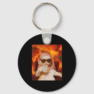 Chill Cat And Coffe Xmas Funny Cat Meme Y2k Joke Key Ring