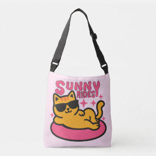 Chill cat cartoon on floatie in sunshine mood crossbody bag