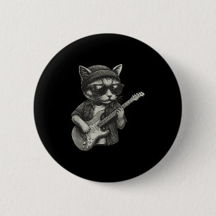 Chill Cat Playing Guitar Rock Music Funny Animal T 6 Cm Round Badge