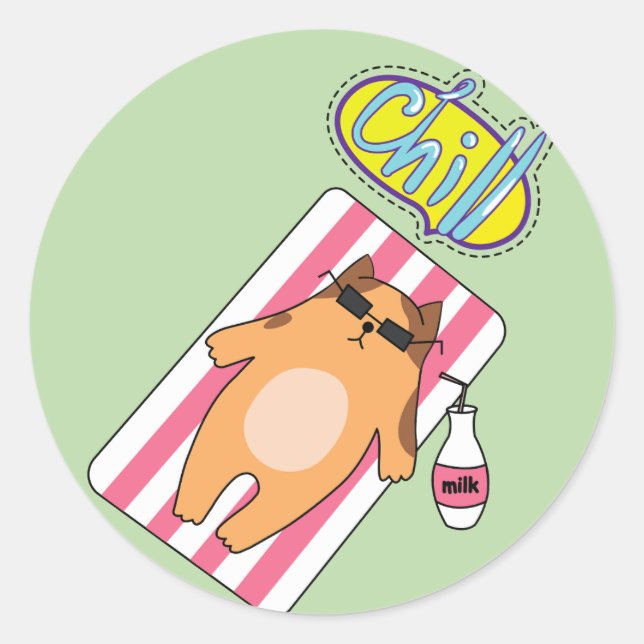 CHILL CAT POOL TIME Classic Round Sticker (Front)