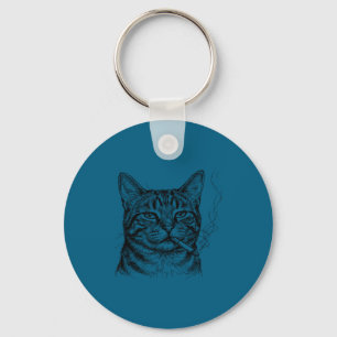 Chill cat smoking sketch art feline lover design  key ring