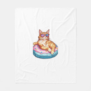 Chill Cat Summer Vibes � Poolside Funny Kitty Fleece Blanket