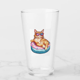 Chill Cat Summer Vibes � Poolside Funny Kitty Glass