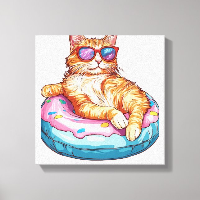 Chill Cat Summer Vibes – Poolside Funny Kitty.png Canvas Print (Front)