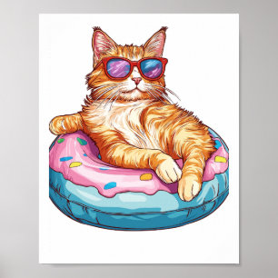 Chill Cat Summer Vibes � Poolside Funny Kitty Poster