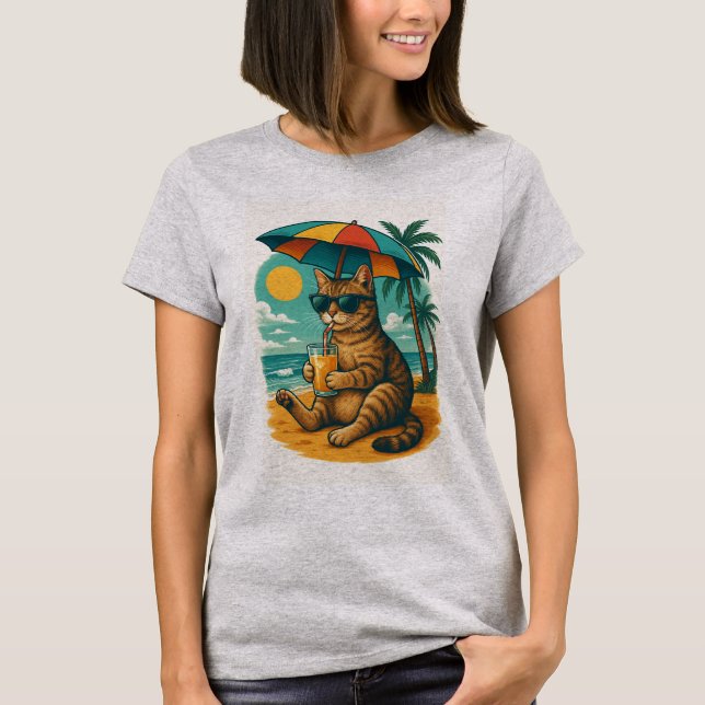 Chill Cat with Juice – Summer Beach Vibes Tee (Front)