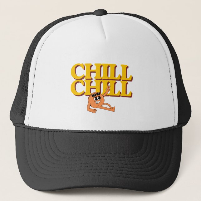 Chill Chill Retro Cartoon Character Trucker Hat (Front)