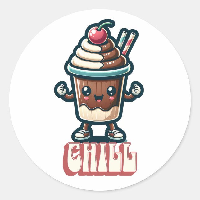Chill Chocolate Milkshake Pun  Classic Round Sticker (Front)