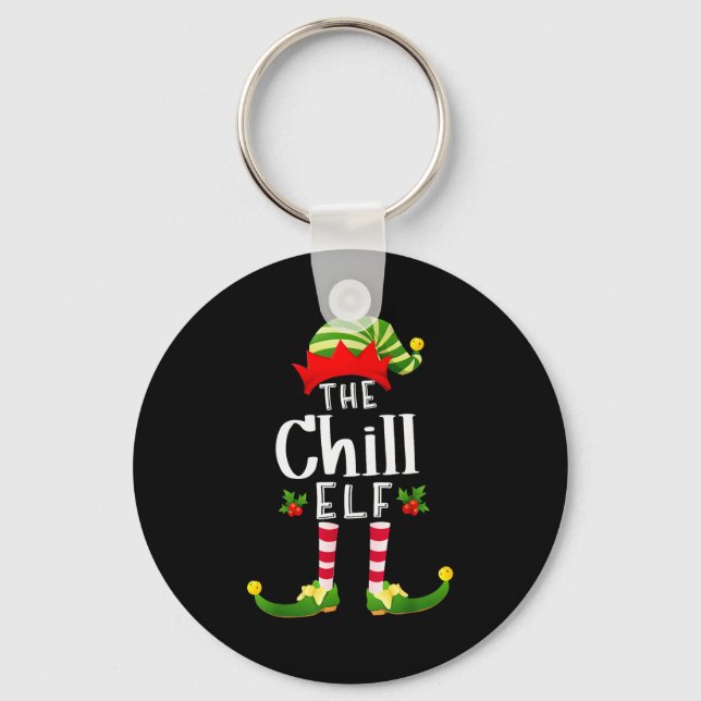 Chill Christmas Elf Matching Pajama X-mas Party  Key Ring (Front)