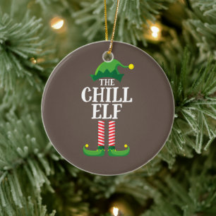 Chill Elf Matching Family Group Christmas Party Ceramic Tree Decoration