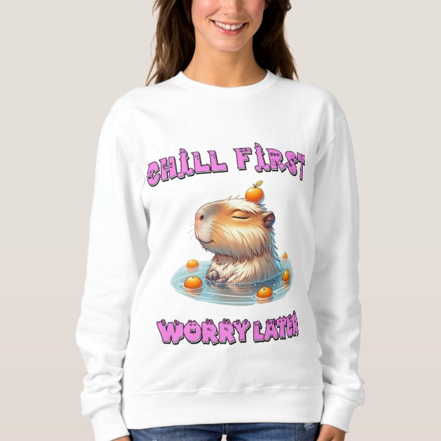 Chill First Worry Later - Funny Relax Capy Design Sweatshirt (Front)