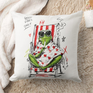 Chill Frog Good Vibes Only Sunglasses Art Cushion