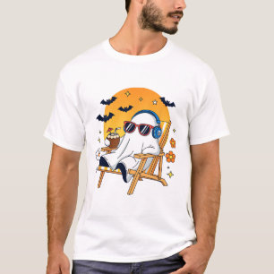 Chill Ghost Halloween Vacation Funny Beach Vibes  T-Shirt